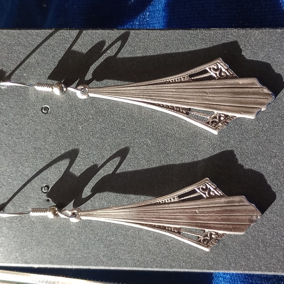 Sterling Silver Art Deco Vintage Style Long Dangle Earrings - Picture 12 of 14